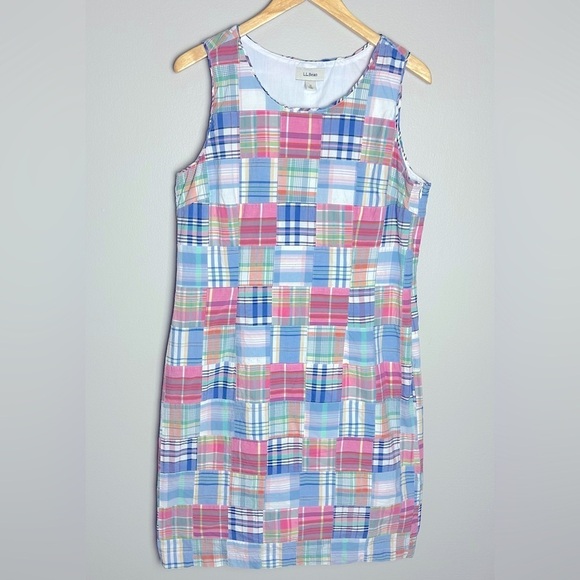 L.L. Bean Dresses & Skirts - Vintage LL Bean Kennebunkport Madras Pink Blue Plaid Patchwork Dress Size 10